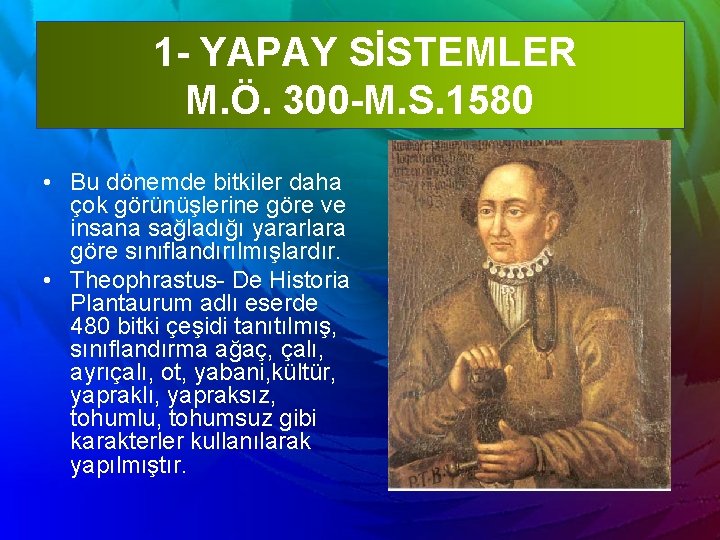 1 - YAPAY SİSTEMLER M. Ö. 300 -M. S. 1580 • Bu dönemde bitkiler