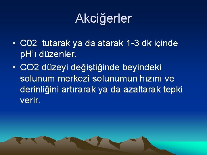 Akciğerler • C 02 tutarak ya da atarak 1 -3 dk içinde p. H’ı