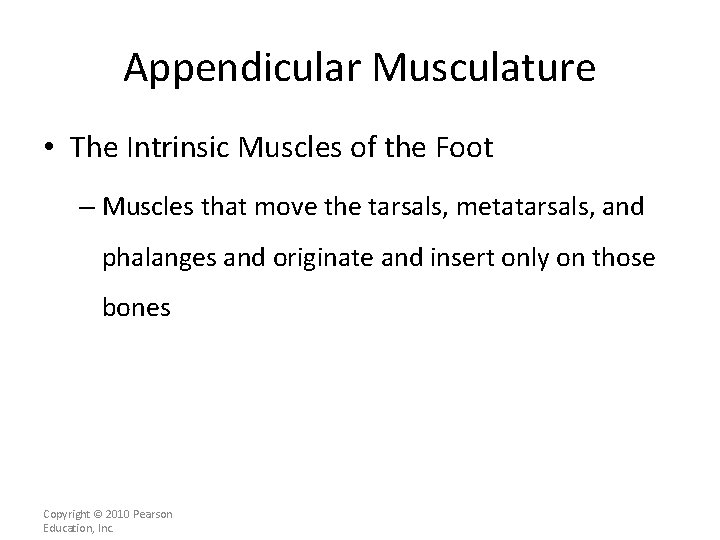 Appendicular Musculature • The Intrinsic Muscles of the Foot – Muscles that move the