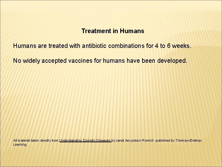 Treatment in Humans are treated with antibiotic combinations for 4 to 6 weeks. No