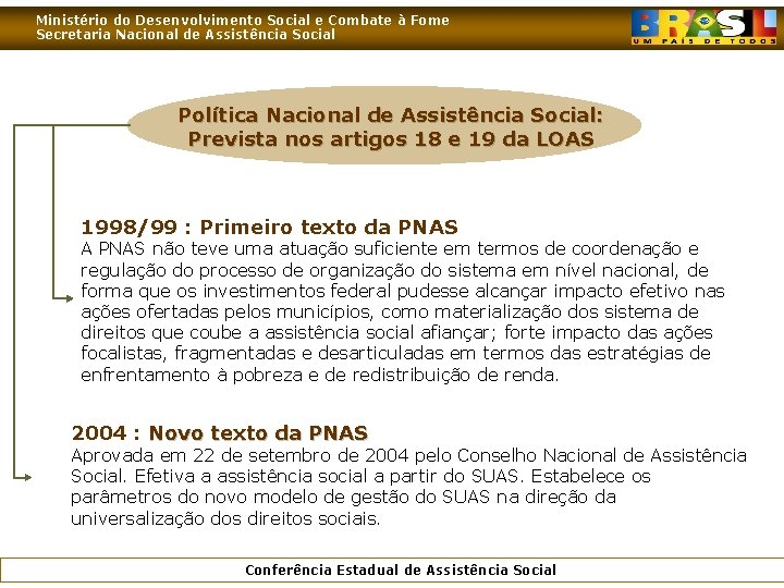 Ministério do Desenvolvimento Social e Combate à Fome Secretaria Nacional de Assistência Social Política