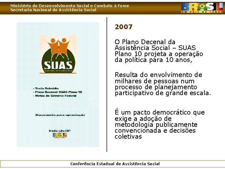 Ministério do Desenvolvimento Social e Combate à Fome Secretaria Nacional de Assistência Social 2007