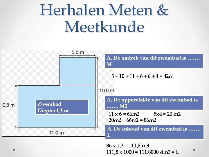 Herhalen Meten & Meetkunde A. De omtrek van dit zwembad is ……. M 5