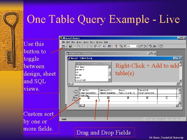 One Table Query Example - Live Use this button to toggle between design, sheet