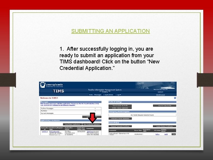 SUBMITTING AN APPLICATION 1. After successfully logging in, you are ready to submit an
