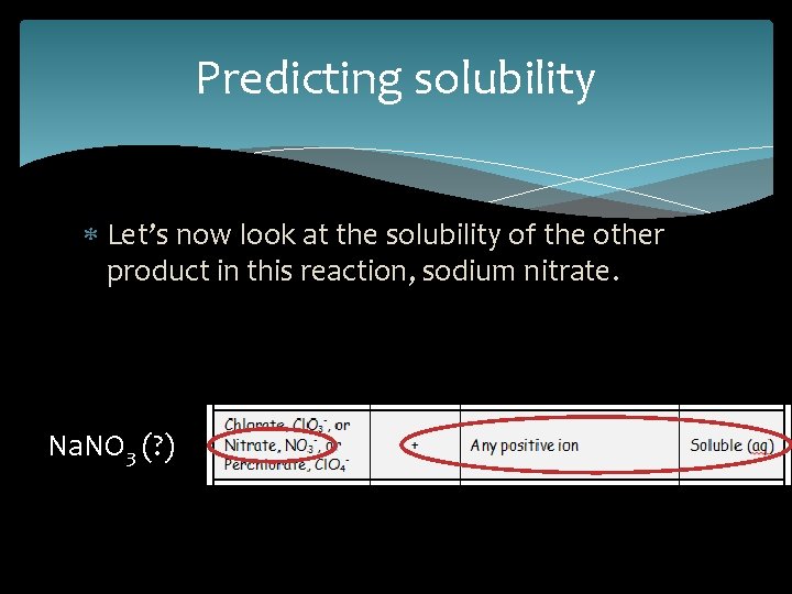 Predicting solubility Let’s now look at the solubility of the other product in this