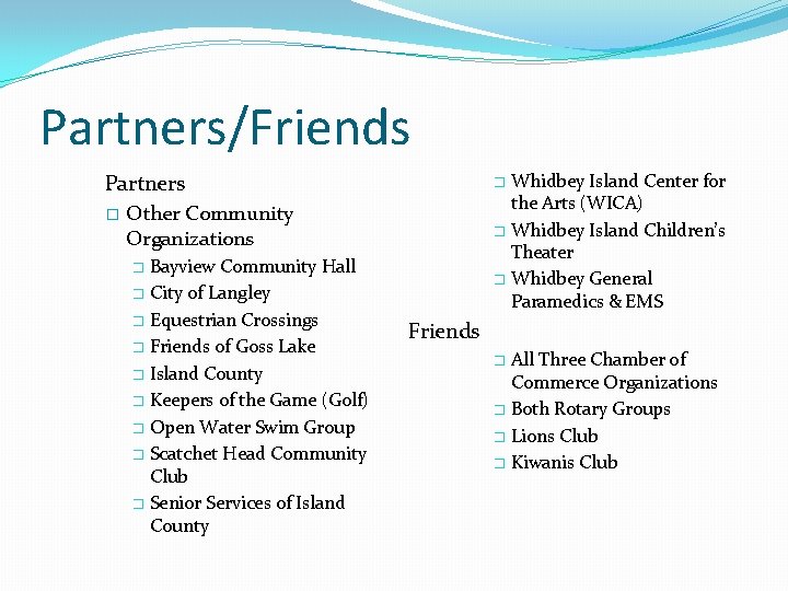 Partners/Friends Partners � Whidbey Island Center for the Arts (WICA) � Whidbey Island Children’s