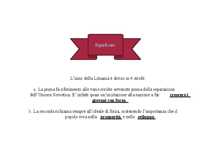 Significato L’inno della Lituania è diviso in 4 strofe: a. La prima fa riferimento