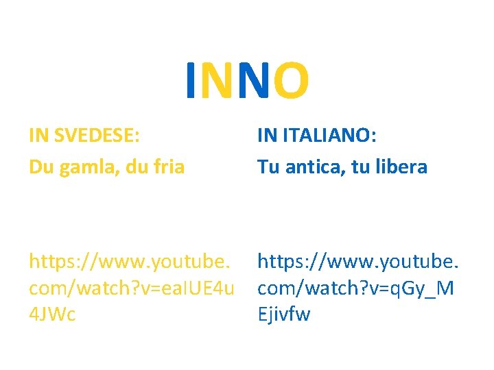 INNO IN SVEDESE: Du gamla, du fria IN ITALIANO: Tu antica, tu libera https: