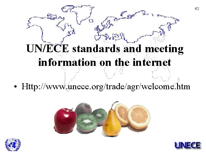 43 UN/ECE standards and meeting information on the internet • Http: //www. unece. org/trade/agr/welcome.