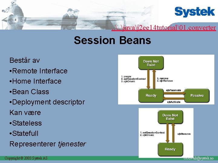 . . javaj 2 ee 14 tutorial 1. converter Session Beans Består av • Remote