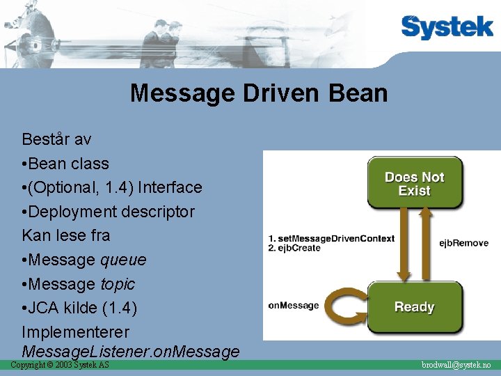 Message Driven Bean Består av • Bean class • (Optional, 1. 4) Interface •