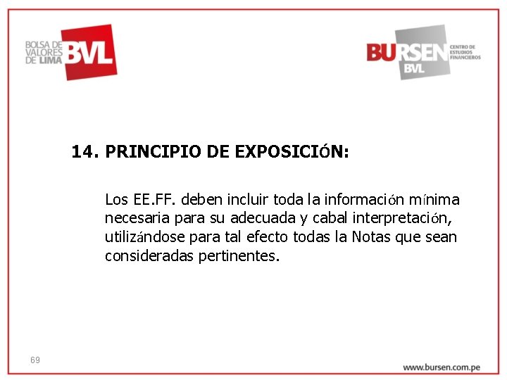 14. PRINCIPIO DE EXPOSICIÓN: Los EE. FF. deben incluir toda la información mínima necesaria