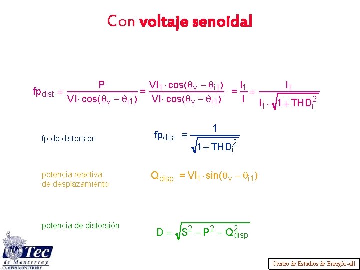 Con voltaje senoidal fp dist = VI × cos(q v - qi 1) I