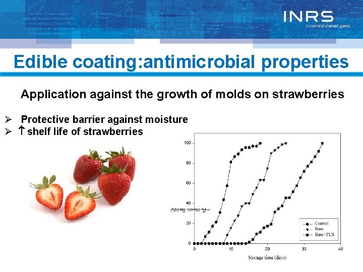 Edible coating: antimicrobial properties Application against the growth of molds on strawberries Ø Protective