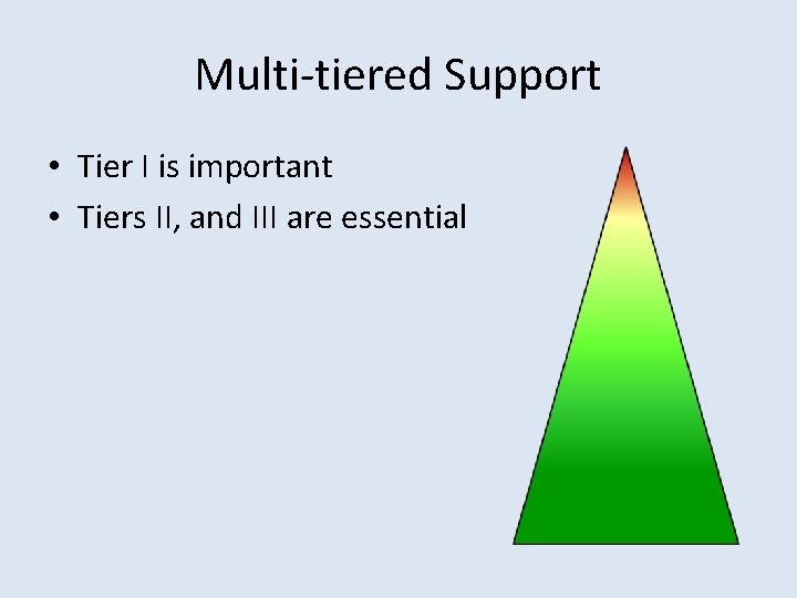 Multi-tiered Support • Tier I is important • Tiers II, and III are essential