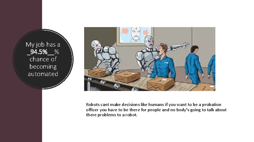 My job has a _94. 5%__% chance of becoming automated Robots cant make decisions