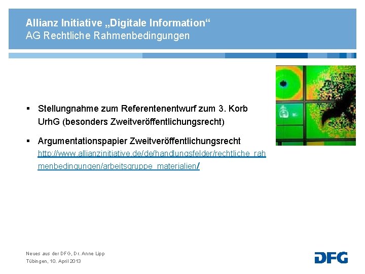 Allianz Initiative „Digitale Information“ AG Rechtliche Rahmenbedingungen § Stellungnahme zum Referentenentwurf zum 3. Korb