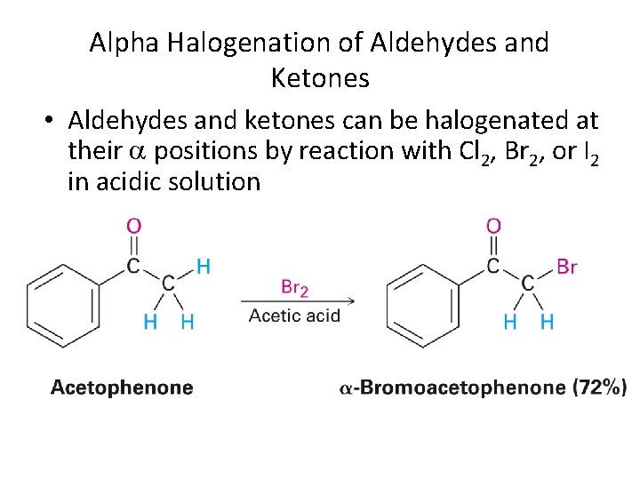 Alpha Halogenation of Aldehydes and Ketones • Aldehydes and ketones can be halogenated at