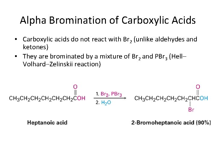 Alpha Bromination of Carboxylic Acids • Carboxylic acids do not react with Br 2