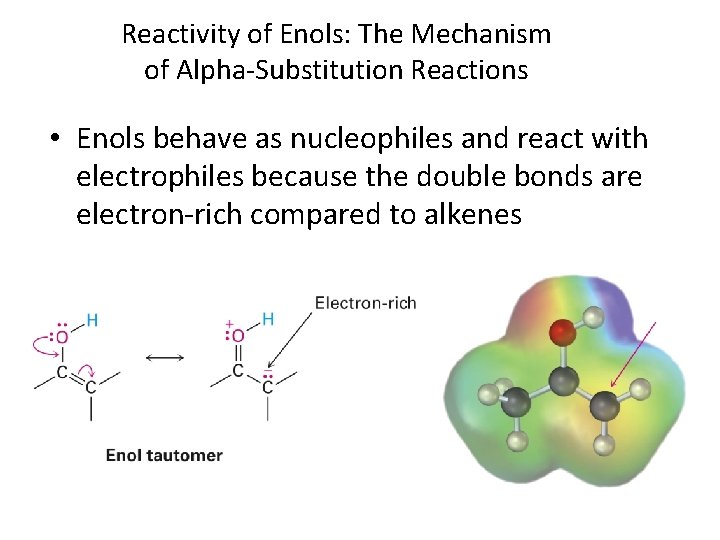 Reactivity of Enols: The Mechanism of Alpha-Substitution Reactions • Enols behave as nucleophiles and