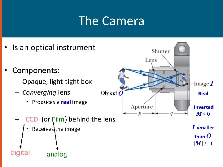 The Camera • Is an optical instrument • Components: – Opaque, light-tight box –