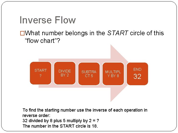 Inverse Flow �What number belongs in the START circle of this “flow chart”? START