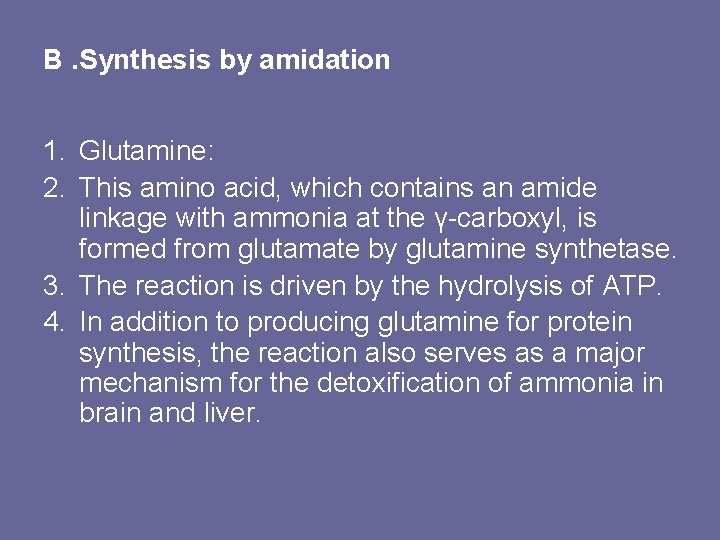 B. Synthesis by amidation 1. Glutamine: 2. This amino acid, which contains an amide