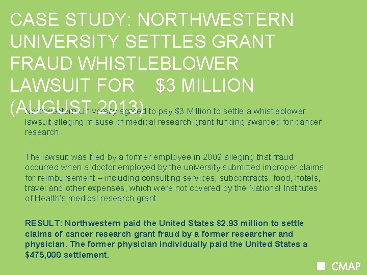 CASE STUDY: NORTHWESTERN UNIVERSITY SETTLES GRANT FRAUD WHISTLEBLOWER LAWSUIT FOR $3 MILLION (AUGUST 2013)