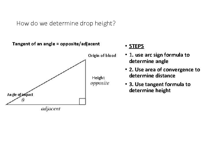 How do we determine drop height? Tangent of an angle = opposite/adjacent Origin of