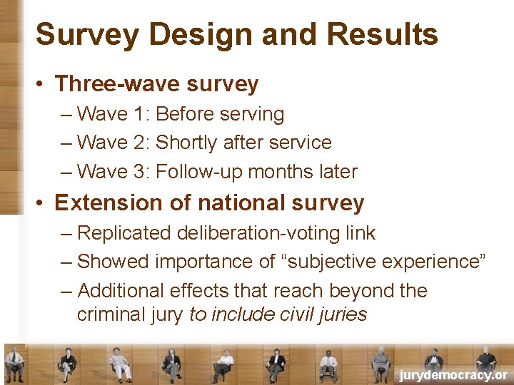 Survey Design and Results • Three-wave survey – Wave 1: Before serving – Wave