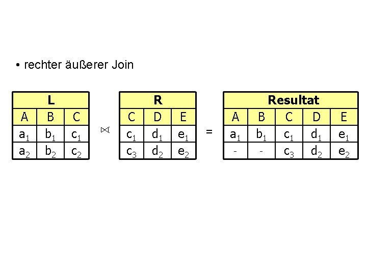  • rechter äußerer Join A a 1 a 2 L B b 1