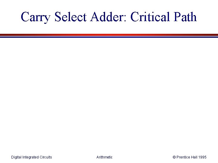 Carry Select Adder: Critical Path Digital Integrated Circuits Arithmetic © Prentice Hall 1995 