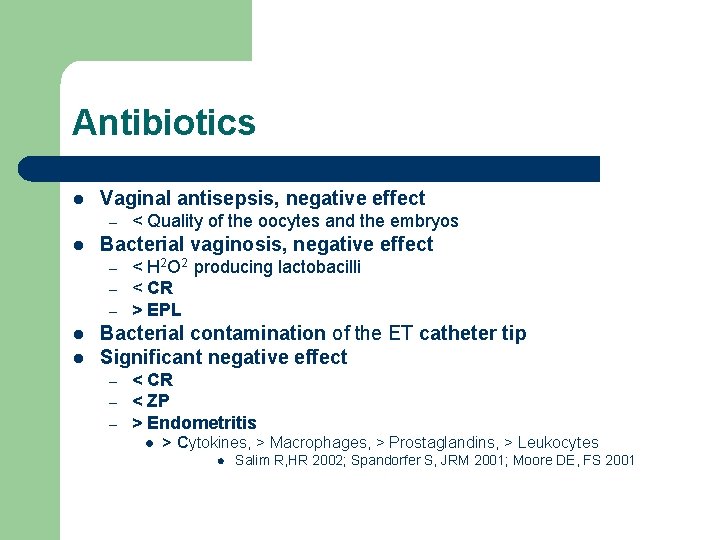 Antibiotics l Vaginal antisepsis, negative effect – l Bacterial vaginosis, negative effect – –