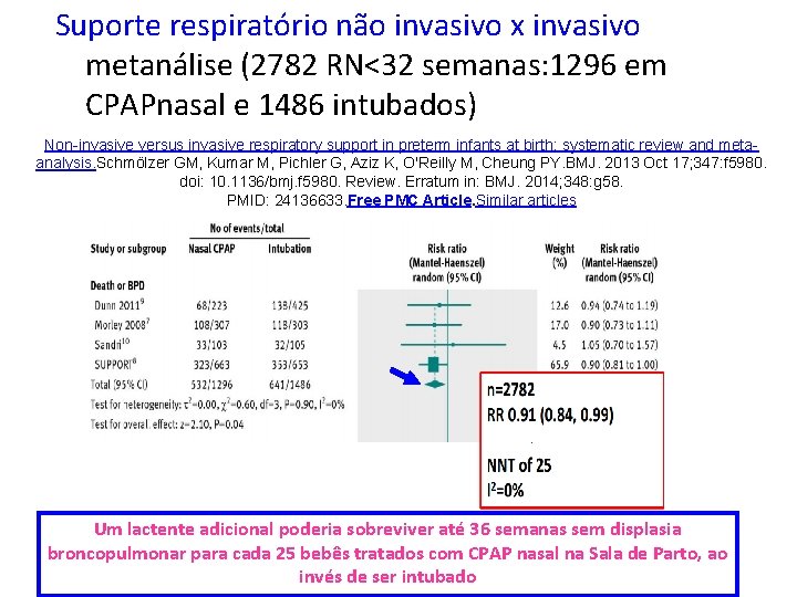 Suporte respiratório não invasivo x invasivo metanálise (2782 RN<32 semanas: 1296 em CPAPnasal e