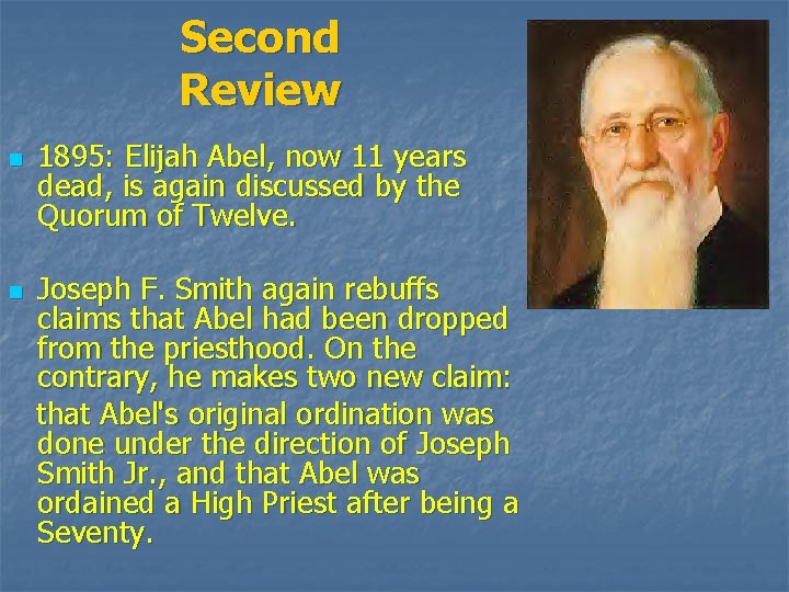 Second Review n n 1895: Elijah Abel, now 11 years dead, is again discussed