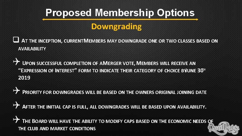 Proposed Membership Options Downgrading q AT THE INCEPTION, CURRENTMEMBERS MAY DOWNGRADE ONE OR TWO