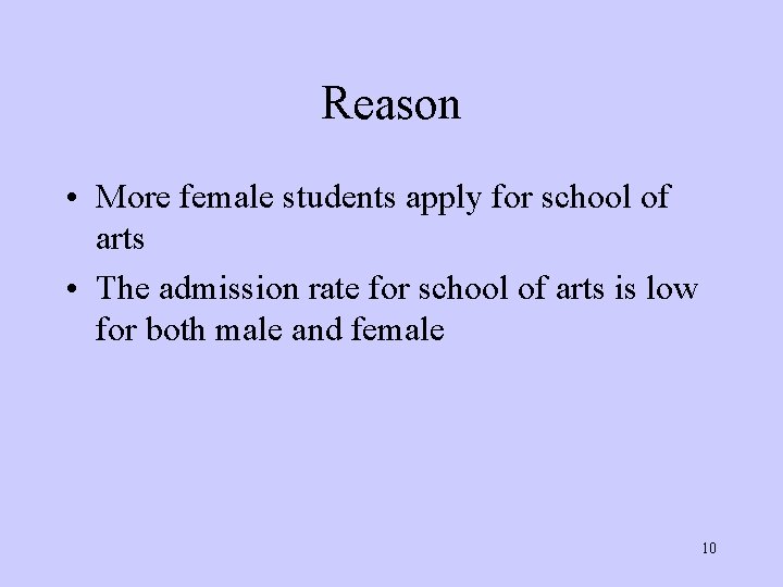 Reason • More female students apply for school of arts • The admission rate