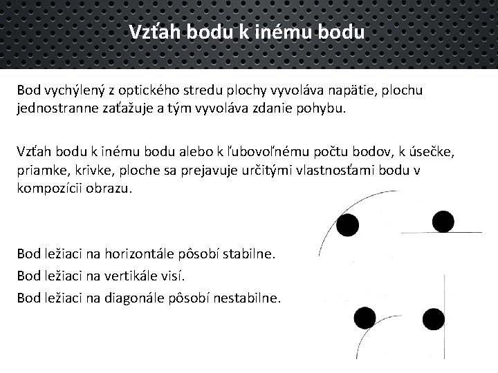 Vzťah bodu k inému bodu Bod vychýlený z optického stredu plochy vyvoláva napätie, plochu