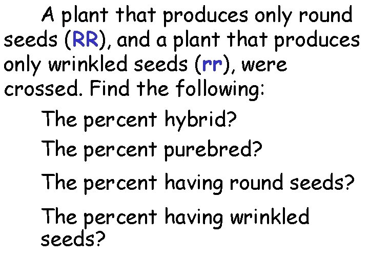 A plant that produces only round seeds (RR), and a plant that produces only