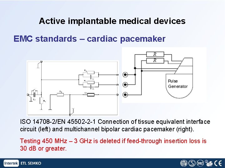 Active implantable medical devices EMC standards – cardiac pacemaker ISO 14708 -2/EN 45502 -2