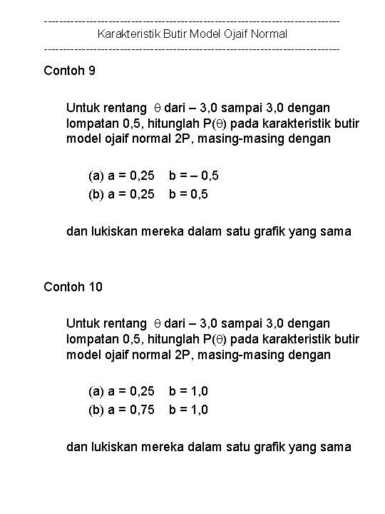 ---------------------------------------Karakteristik Butir Model Ojaif Normal --------------------------------------- Contoh 9 Untuk rentang dari – 3, 0