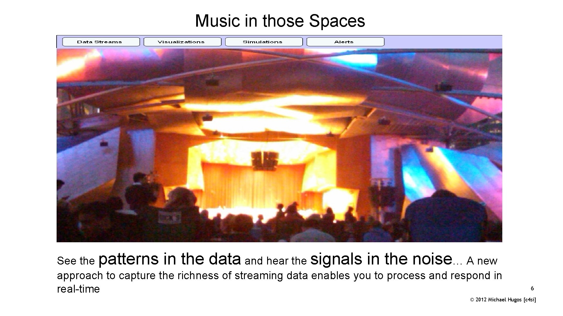 Music in those Spaces See the patterns in the data and hear the signals