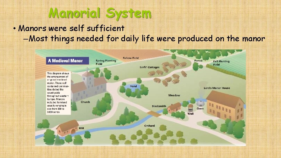 Manorial System • Manors were self sufficient – Most things needed for daily life