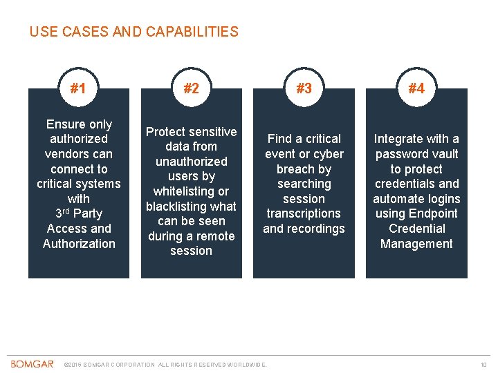 USE CASES AND CAPABILITIES #1 Ensure only authorized vendors can connect to critical systems