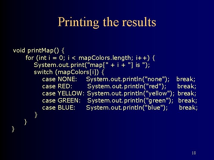 Printing the results void print. Map() { for (int i = 0; i <