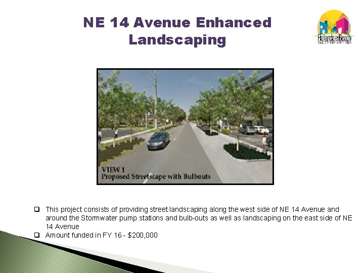 NE 14 Avenue Enhanced Landscaping q This project consists of providing street landscaping along
