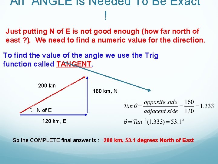 An ANGLE Is Needed To Be Exact ! Just putting N of E is
