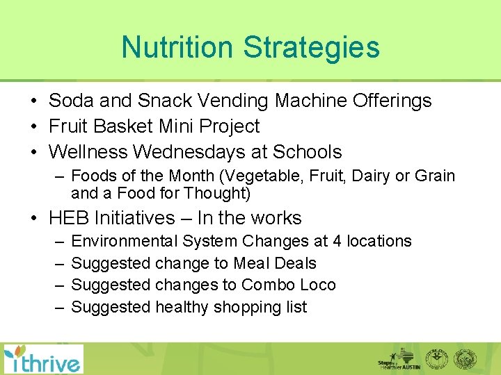 Nutrition Strategies • Soda and Snack Vending Machine Offerings • Fruit Basket Mini Project