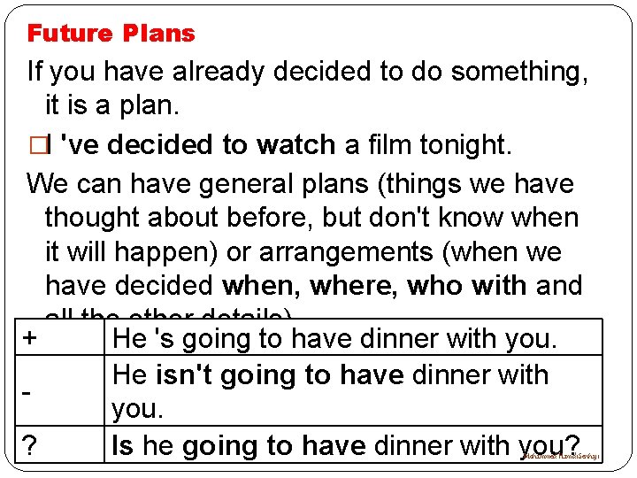 Future Plans If you have already decided to do something, it is a plan.